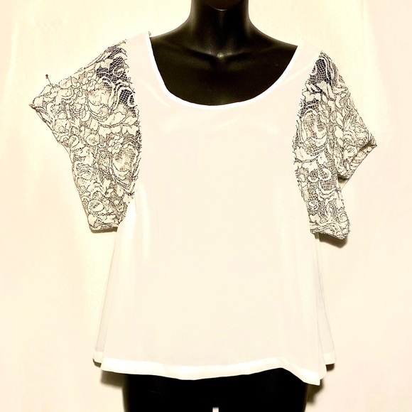 Anthropology Love Stitch Boho top blouse with lace sleeves - Picture 1 of 8